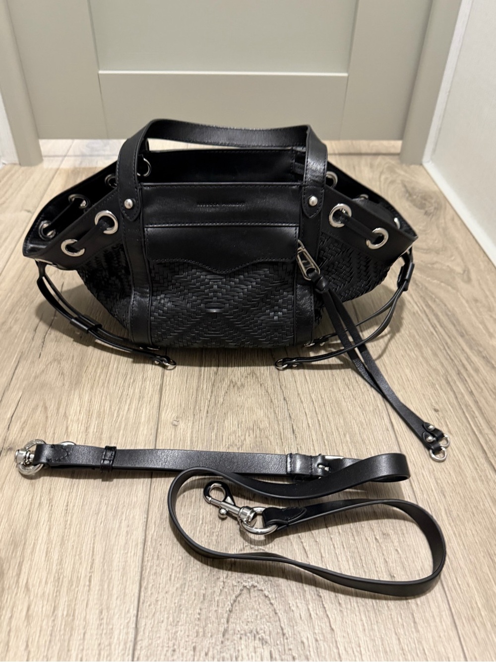 Rebecca minkoff  Black Woven Shoulder Bag with Detachable Strap